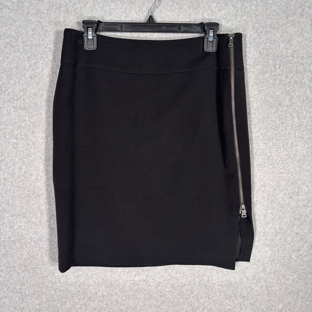 Anne Klein Zipper Mini Skirt 6 Black Ponte Knit Stretch Career Glam Party 90s